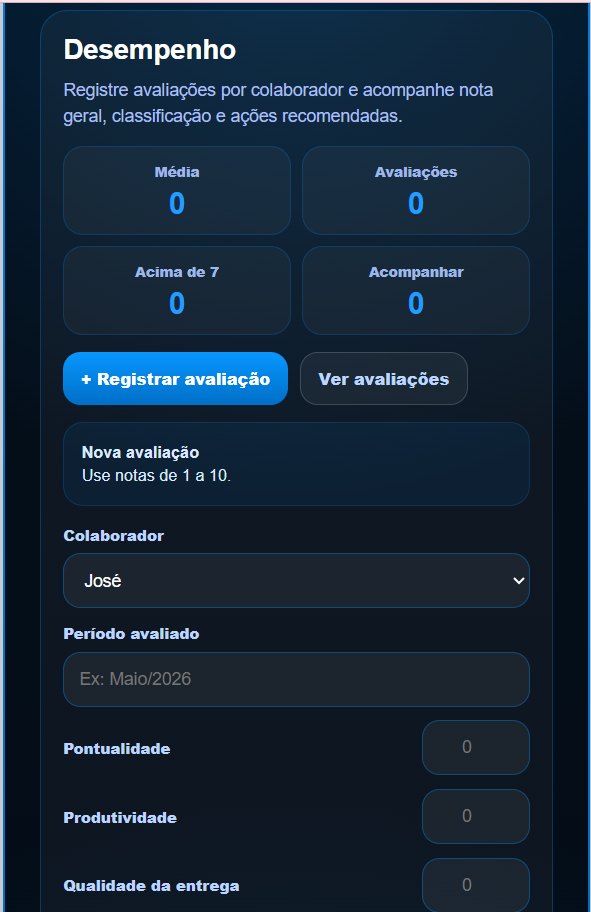 Tela de avaliação