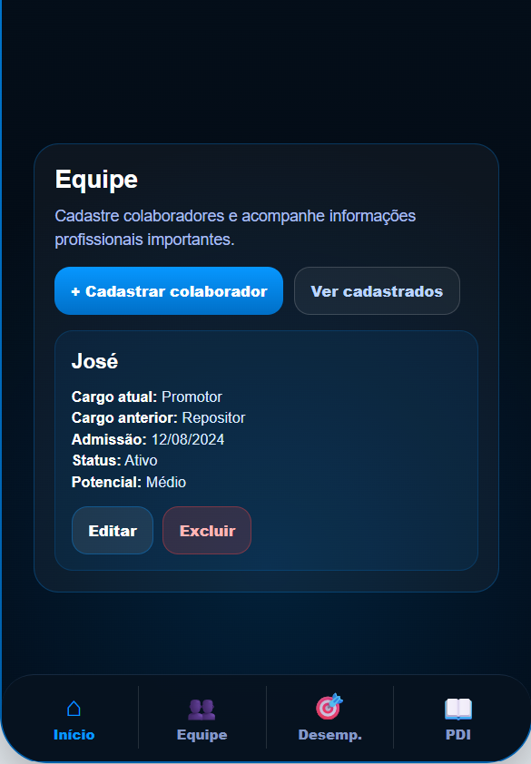 Tela equipe